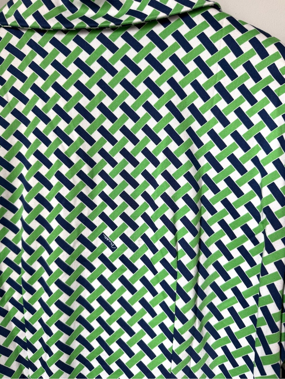 Melly M Green Navy Geometric Print Tailored Collared Shift Dress 3/4 Sleeves - Picture 4 of 4